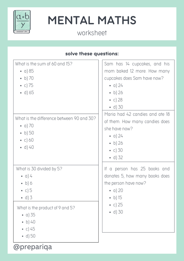 Mental maths worksheets