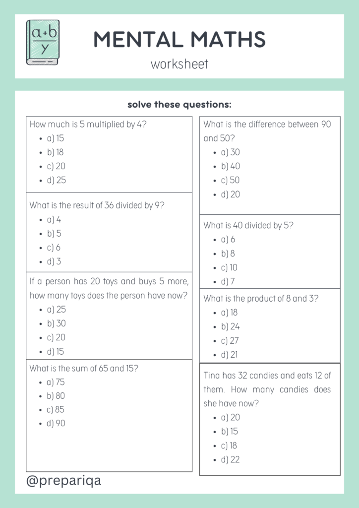 Mental maths worksheets